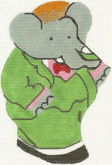 Needlepoint Handpainted Christmas Babar Ornament Silver Needle 4x7