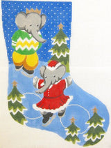 Needlepoint Handpainted Christmas Stocking Babar and Celeste Silver Needle 18"