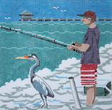 Needlepoint Handpainted PLD Designs Fishing Duo 6x6