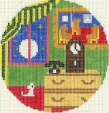 Needlepoint Handpainted Goodnight Moon Bears in Chairs 4.25"