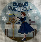 Needlepoint Handpainted Gingham Stitchery Betty Loves Hanukkah 4.75"