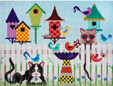 Needlepoint HandPainted JP Needlepoint Birds of Feather and Cats 11x14