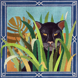 Needlepoint Handpainted JP Needlepoint Black Panther in Jungle Leaves 13x13