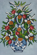 Needlepoint Handpainted Alice Peterson Blue Bow Xmas Tree 4x6