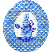 Needlepoint Handpainted Kelly Clark Blue Bunny Tulip Egg 3x4