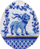 Needlepoint Handpainted Kelly Clark Blue Garland Lamb Egg 3x4