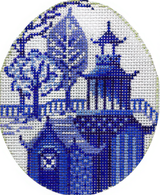 Needlepoint Handpainted Kelly Clark China Blue Pagoda Egg 3x4