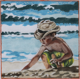Needlepoint Handpainted PLD Designs Boy Playing in Sand 6x6