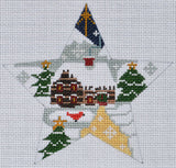 Needlepoint Handpainted Christmas Danji Cabin Star 5x5