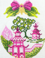 Needlepoint Handpainted Kelly Clark China Pink Toile Egg 4x5