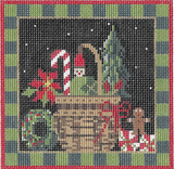 Needlepoint Handpainted Kelly Clark Christmas Basket w/ Guide