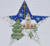 Needlepoint Handpainted Christmas Danji Ornament Church Star 5x5