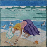 Needlepoint Handpainted PLD Designs Beach Girls Collecting Shells 6x6