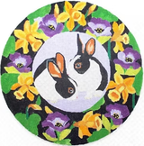 Needlepoint Handpainted Melissa Prince Double Bunny Wreath 10"