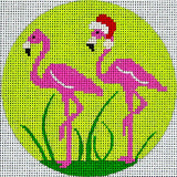 Needlepoint Handpainted Christmas Amanda Lawford Flamingos 4"