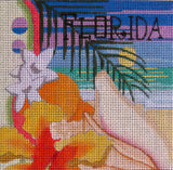 Needlepoint Handpainted Raymond Crawford Florida Square 5"