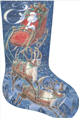 Needlepoint Handpainted LIZ Goodrick Dillon Christmas Stocking Flying Stars 21"