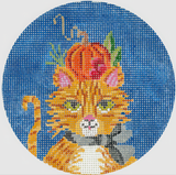 Needlepoint Handpainted Kelly Clark Ginger Tom a Halloween Cat 4.5"