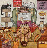 Needlepoint Handpainted Gayla Elliot Girl Stitching Cat Lady 10x10