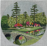 Needlepoint Handpainted Christmas Purple Palm Golden Bell Augusta 4"