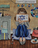Needlepoint Handpainted Gayla Elliot Hanukkah Stitching Girl