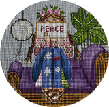 Needlepoint Handpainted Gayla Elliot Hippie Stitching Girl 5"