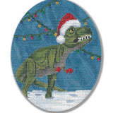 Needlepoint Handpainted Christmas CBK Holiday Dino Dinosaur 4x5