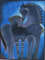 Needlepoint Handpainted Danji Indigo Horses 12x16