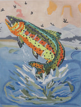 Needlepoint HandPainted Cooper Oaks Jumping Cutthroat Trout 11x14