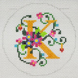Needlepoint Handpainted Lee BJ Canvas Letter K 3"