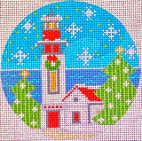 Needlepoint Handpainted Danji Christmas Lighthouse #3  4"