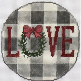Needlepoint Handpainted PLD Designs Love on Gingham Grey 4"
