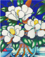 Needlepoint Handpainted Purple Palm Magnolia Blossoms 8x10