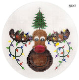 Needlepoint Handpainted Christmas JP Needlepoint Moose w/ Lights 4.5"