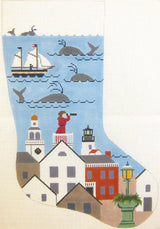 Needelpoint Handpainted Christmas Stocking Nantucket Lady Silver Needle