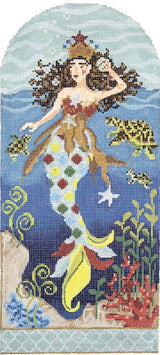 Needlepoint Handpainted Kelly Clark Olivia Mermaid w/ Stitch Guide, Embellishments