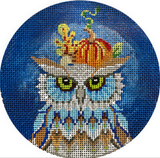 Needlepoint Handpainted Kelly Clark Otto a Halloween Owl 4.5"