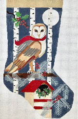 Needlepoint Handpainted Christmas Stocking Melissa Prince Owl 19"