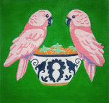 Needlepoint Handpainted Alice Peterson Pink Parakeet Pair 10x10