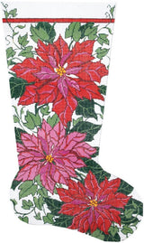 Needlepoint HandPainted Lee Christmas Stocking Poinsettia and Ivy 23"