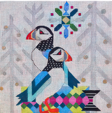 Needlepoint Handpainted Melissa Prince Puffins Abstract 10"