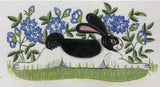 Needlepoint Handpainted Alice Peterson Rabbit Blue Flowers 11x6