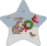 Needlepoint Handpainted Christmas Susan Roberts Rabbit w/ Birds Star 4x4
