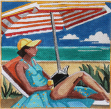 Needlepoint Handpainted PLD Designs Reading by the Sea 6x6
