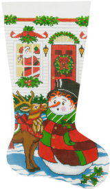 Needlepoint Handpainted Lee Christmas Stocking Reindeer Antics 23"