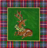 Needlepoint Handpainted Tina Griffin Reindeer with Wreath 10"