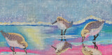 Needlepoint Handpainted Purple Palm Sandpiper Sunset 6x12