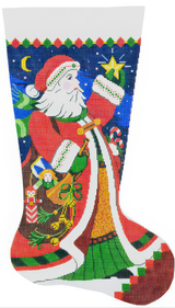 Needlepoint Handpainted Lee Christmas Stocking Santa Bugle 23"