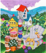 Needlepoint Handpainted Purple Palm Seaside Resort 12x14