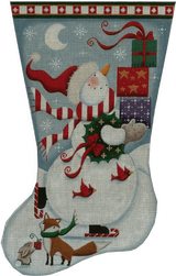 Needlepoint Handpainted Rebecca Wood Stocking Skating Snowman